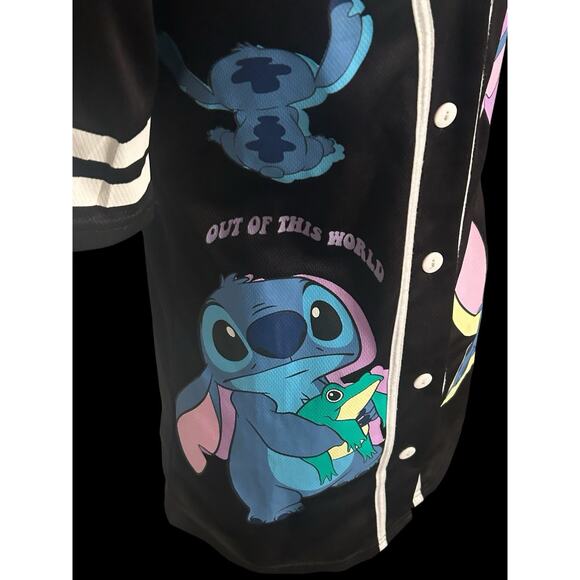 Stitch Disney Women’s Baseball Black Jersey Top Size Small-See Dimensions - Picture 3 of 9